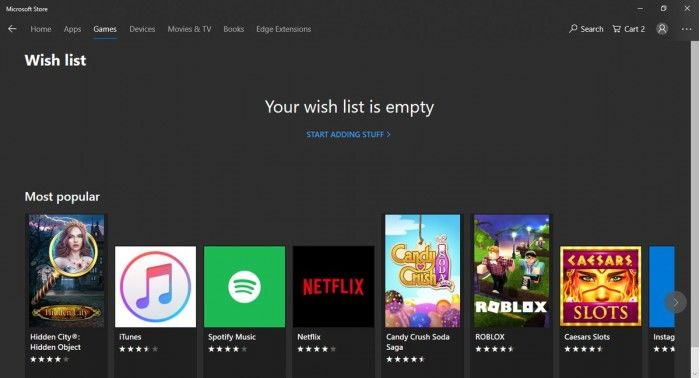 Microsoft Store引入心愿清單功能 